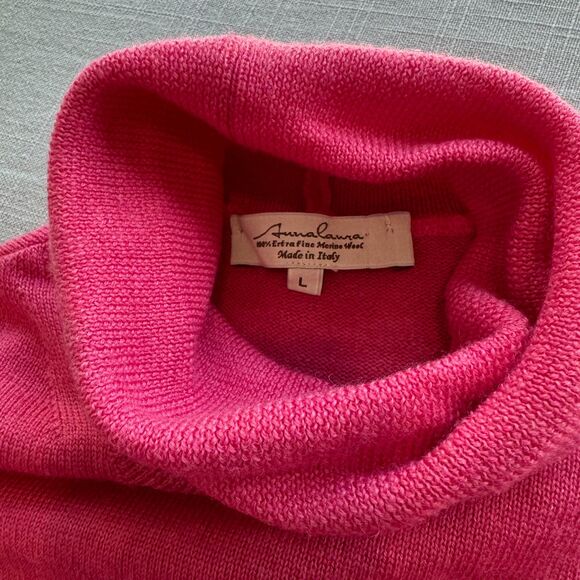 Anna Laura Hot Pink Extra Fine Merino Wool Turtleneck SZ L Classic Essential - Picture 3 of 6